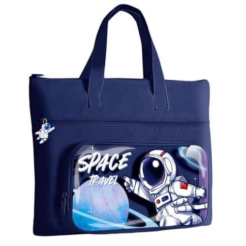 Image of Print Delight Handbag /Tuition Bag for Girls, Test Paper Book Storage Bags Kids Handmade Art Supplies Bags Tutoring Backpack Thick Waterproof Bags for Kids (Dark Blue Space Pouch Bag)