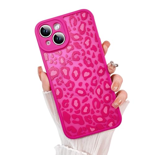 Image of KANGHAR Case for iPhone 15 Hot Pink Leopard Printed Pattern | Cute Cheetah [Compatible with Magsafe] Protective Magnetic Case for Girls Women 6.1 inch
