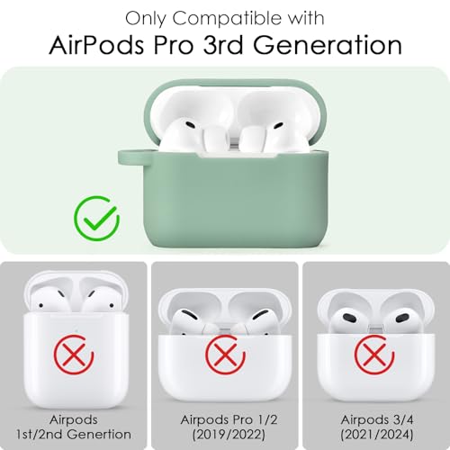 Image of VISOOM for AirPods Pro 3 Case 2025, Silicone Case for Apple Air Pods Pro 3rd Generation Cover Women, Cute iPods 3 Protective Cover with Bling Keychain & Cleaning Kit,Green