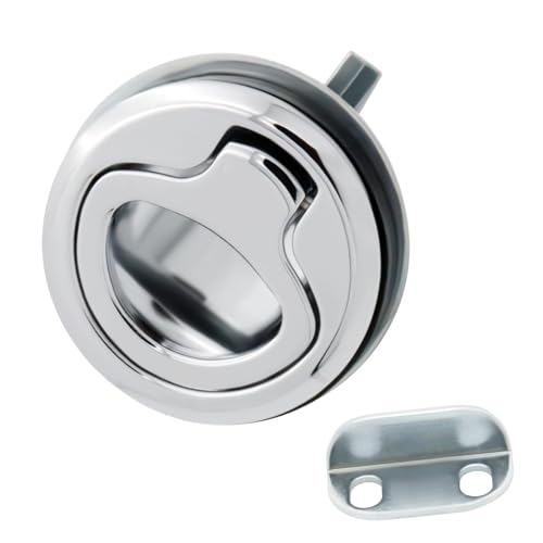Image of AOTWSEN Boat Hatch Latches,RV Flush Latch Lock | Heavy Duty Chrome Flush Slam Latch | Fits 2 inch Lock Holes & Door Thickness up to 0.5 inch | Stainless Steel Round Pull Latch for RV Boat Deck Hatch