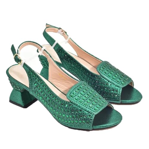 Juego de zapatos y bolsos italianos para mujer, diseño de diamantes de imitación, zapatos de tacón y bolsa para fiesta de boda, Un par de zapatos Gn, 39 EU