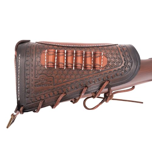 Ebnoxven Leather Cheek Riser for Rifle Stock with Rifle Shell Holder for .308, 30-06, 270, 45-70, 243 Rounds Leather Buttstock Cover with Recoil Pad