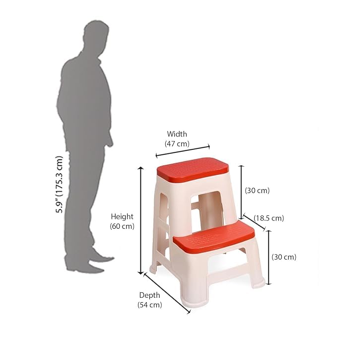 Image of STL31 2-Step Multi-Colour HeavyDuty Plastic Multi Purpose Stool for Home,Office and Kitchen Use (Colour: Red, Pack of 1)