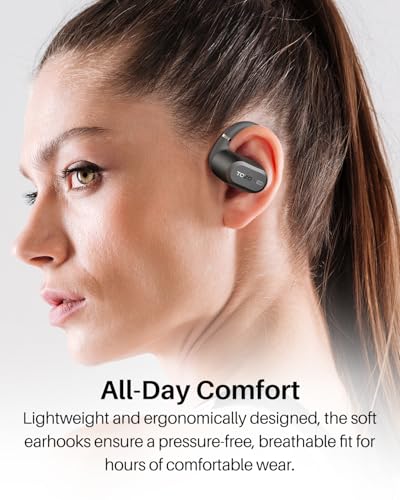 TOZO OpenWear Open-Ear Headphones, AI Translation Earbuds for 164 Languages, Bluetooth 5.4 with Smart Digital Display, Fast Charging, ENC Noise Cancelling Running Headphones for Sports, Office (Black) - Image 3