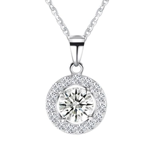 Collier halo rond scintillant en argent véritable, le cadeau idéal pour femme