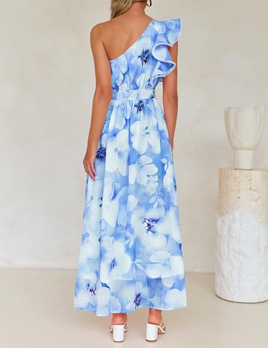Image of ZESICA Women's 2026 Summer Floral Sleeveless Maxi Dress | One Shoulder, Sleeveless, Ruffle, High Waist, Beach Wedding Guest, Vacation, Graduation, Bridal Shower, Boho Long Dresses