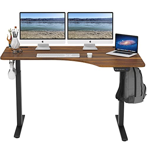 Shw 55-Inch L-Shaped Electric Height Adjustable L-Shaped Standing Desk With Right Facing Corner, Walnut #TOP3
