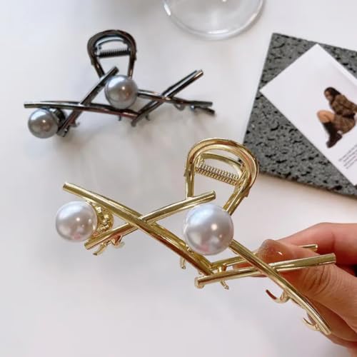 Image of Diversa Rhinestone Golden Claw Clip, Embellished Korean Clutcher, Non- Slip Metal Claw Clip for Girls, Fancy Clutcher for Women, Pack of 1 (White Lily)