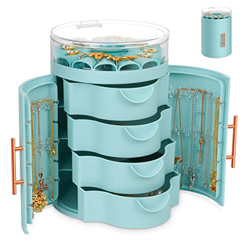 Schmuckkästchen - Schmuckaufbewahrung für Damen Schmuckschatulle Mädchen 5 Ebenen Schmuckbox mit 4 Schubladen Jewelry Box Schmuckbox Groß Schmuck Organizer für Halskette Ohrringe Armbänder Ringe Kette Cover