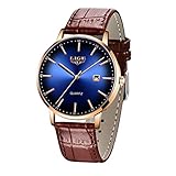 ★ Regalo perfecto para los relojes de los hombres★: este reloj de piel tiene una esfera redonda azul y una correa de piel marrón con un nuevo diseño, lo que hace que sea más moderno. La esfera simple hace que sea fácil ver la hora y la fecha. Este reloj de pulsera para hombre es el mejor accesorio para todas las ocasiones. También es un regalo perfecto para niñas, hombres, mujeres, niños y hombres (adecuado para todas las personas).