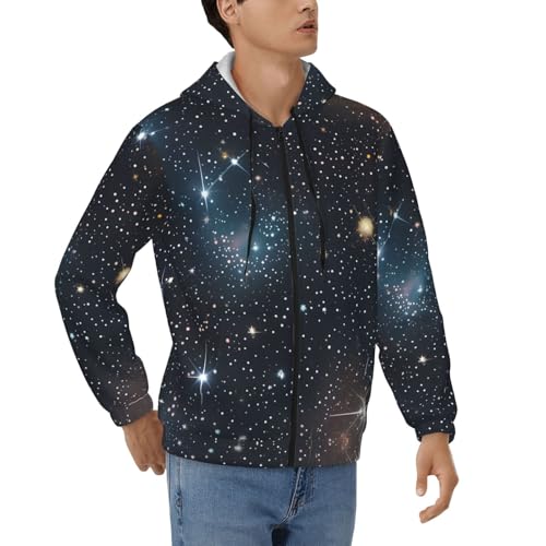 Sweat à capuche homme zippé à motif imprimé galaxie et constellation