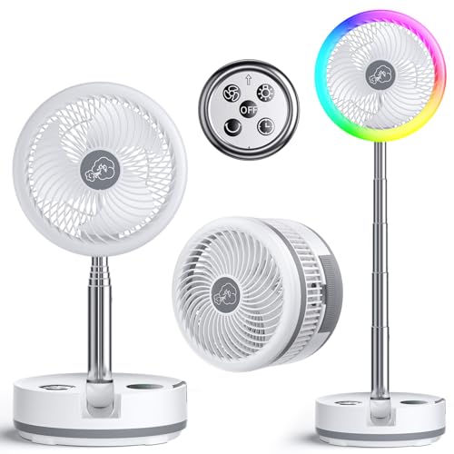 Astaowl Portable Foldable Fan, 40000mAh Rechargeable Standing Fan,USB Desk Fan,4 Speed,Battery Operated Fan,Remote Controller,Quiet Telescopic Fan for Office Bedroom Outdoor Travel Camping Fishing
