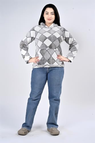 Image of Women's Faux Fur Winter Hoodie with Diamond Print | Soft, Stylish & Warm Sweatshirt