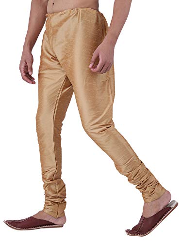 Image of HUZUR Men Pyjama,Churidar,Bottom wear,Silk Blend,Regular Fit,Wedding,Party,Festival,Family Funcation,White,Gold,Pajama
