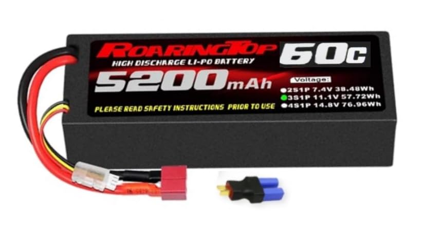 ROARINGTOP 11.1V 60C 5200mAh 3S Lipo Battery with Deans T and EC5 Connector RC Lipo Battery Hardcase RC Battery for RC Plane DJI Quadcopter RC Airplane RC Helicopter RC Car Truck Boat (1 Packs)