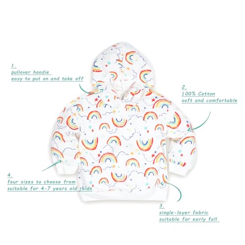 Baby Girl Rainbow Hoodie - Soft Breathable Cotton Long Sleeve Top for Everyday Play, Fall Spring Clothes 4T-7T2