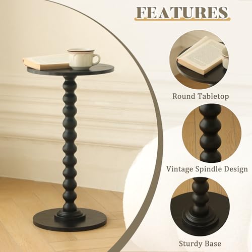 Image of Fultyle Round Side Table, Small Drink Table for Small Spaces, Modern Accent End Table Nightstand with Solid Wood Leg for Living Room, Bedroom, Corners, and Office (Black)
