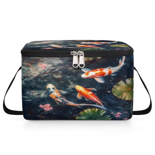 GzLeyigou Kois Carps Lunch Bags for Women Men 9 Cans, Hot & Cold Food Delivery Bag Insulated Grocery Bag Insulated Lunch Box Floating Fishes Cooler Bag for Office Work Picnic Beach