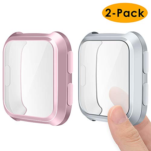 EZCO Screen Protector Case Compatible with Fitbit Versa (2-Pack), Soft TPU Plated Bumper Case All-Around Protective Screen Cover Shell Compatible Versa Smart Watch