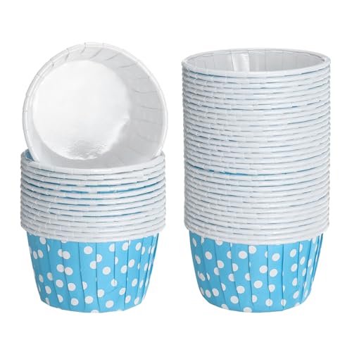 QUARKZMAN Forros de Mini Magdalenas de Lunares para Hornear Magdalenas, 50Pcs Forros de Magdalenas de Papel a Prueba de Grasa para Bodas, Duchas, Regalos (Azul)