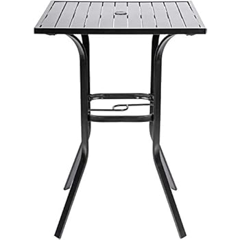 Alternative view of Omelaza Patio Height Bar Table, Outdoor Bistro Square High Top Dining Table with 1.57'' Umbrella Hole & Steel Slat Table Top (Black)