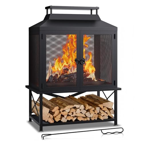 Square Outdoor Fire Pit with Grill - 39" Wood Burning