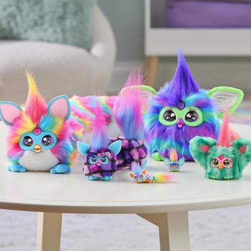 Furby DJ Furblets Dis-Co-Dazz bunt-Kariertes elektronisches Plüschspielzeug Macht Musik, Geräusche und spricht Furbisch, Stofftier für Kinder ab 6 Jahren mit Schlüsselanhänger