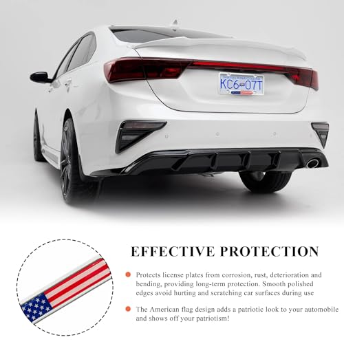 Image of 2 PCS Flag License Plate Frame, American Flag Patriotic Stainless Steel Auto Plate Cover, Vintage US Rust-Proof Vehicle License Plate Holder, Universal Car Accessories (White&Colorful)