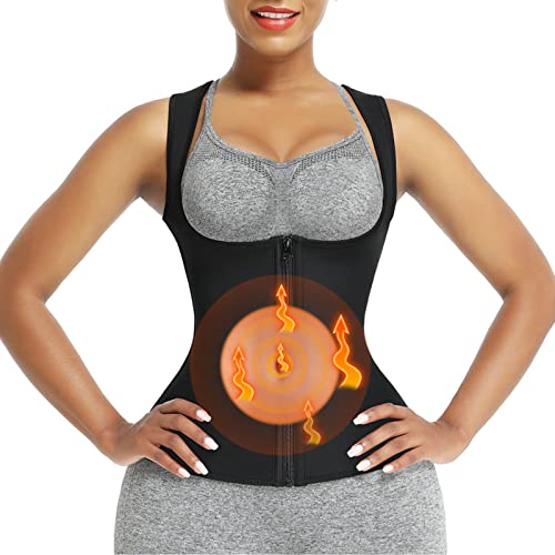 Feelingirl Sauna Shaper Waist Trainer Vest Slim Corset Neoprene Sauna Tank Top Workout Vest Top Zipper Weight Loss Body Shaper Black