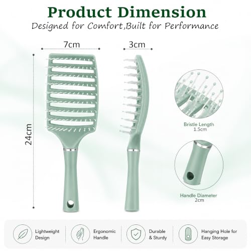 Image of GLUN Portable Detangling Hair Brush Pack of 1 Green Colour, Curly & Straight Hair Brush for Women & Men Accessories Use in Salon, Home & Personal Use