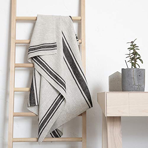Linenme Linen Bath Towel Black Natural Provence, 26” X 51” #TOP1
