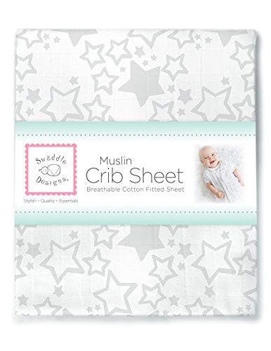 Image of SwaddleDesigns Softest Cotton Muslin Fitted Crib Sheet /Toddler Sheet for Baby Boy & Girl, Sterling Starshine (Pack of 2)