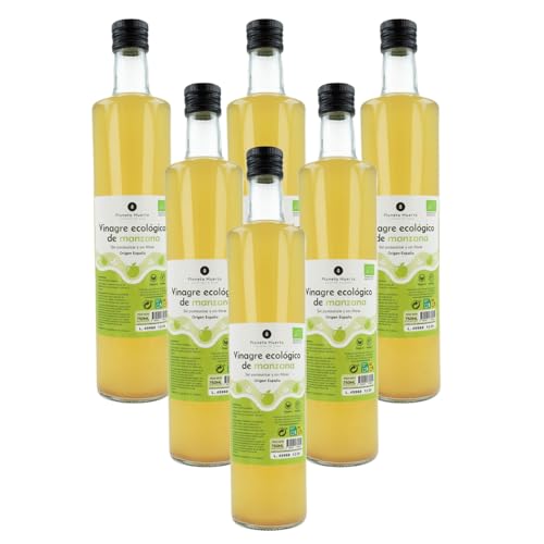 PLANETA HUERTO | Pack 6x Vinagre de Manzana ECO Sin Filtrar 750 ml – Vinagre de Manzana 100% Natural, Rico en Enzimas y Probióticos para Mejorar la Digestión y la Salud General