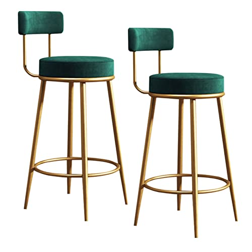 Tabourets de bar vert velours chaises de cuisine avec dossier repose-pieds x2 - 2