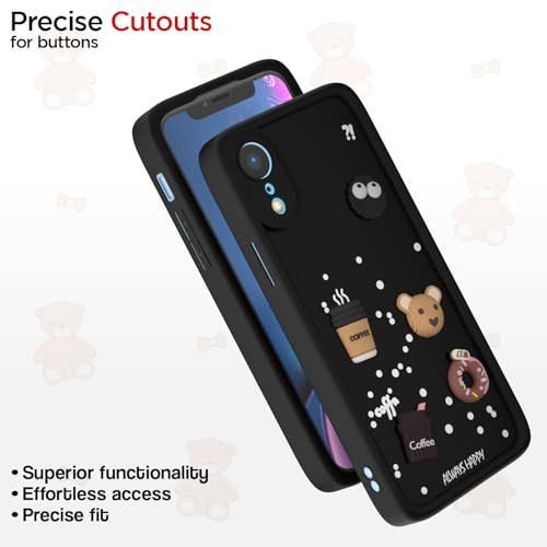 Image of Pikkme Back Cover for iPhone XR | Cute Fun Cartoon 3D Bear Silicone Full Body Protection Bumper Cover (Black)