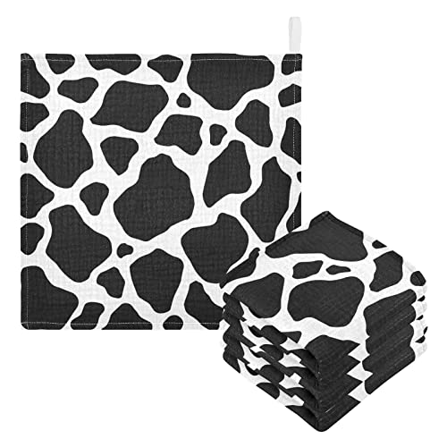 Image of WIFIU Black White Cow Print Baby Muslin Washcloths Cow Skin Burp Cloths Soft Absorbent Baby Wash Cloth Fingertip Face Towels for Newborn Boys Girls 12 x 12 in, 5 Pack