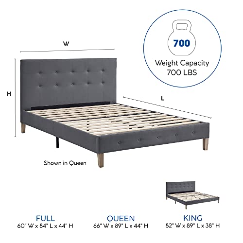 Image of Decoro Seattle Modern Tufted Upholstered Platform Bed | Headboard and Wood Frame with Wood Slat Support, King Size, Peyton Steel