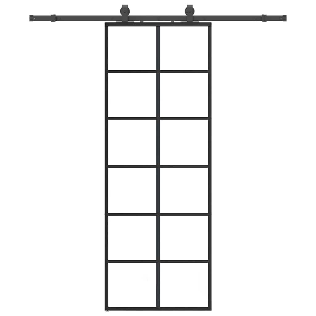 Sliding Door with Hardware Set Black 76x205 cm ESG Glass, Quiet Smooth Sliding Barn Door with Sturdy Steel Rails
