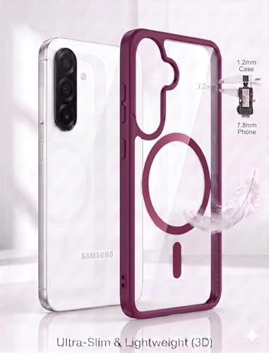 Image of ArmourPro MagSafe Compatible Case for Samsung Galaxy S24, Magnetic Wireless Charging Back Cover with Clear Back, Flexible TPU Bumper, Camera Protection | Wine Red