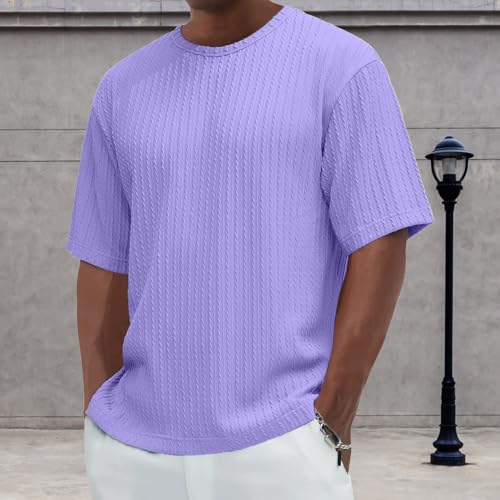 Men's Casual Shirts Crewneck Texture Short Sleeve Tops 2025 Summer Lightweight Sports Work Summer Running Undershirt2