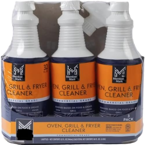 Member Mark Commercial Grade Oven Grill & Fryer Cleaner Spray 32 fl oz (Pack of 3) | Removes Baked-On Grease & Food Heavy Duty Kitchen Degreaser for Oven BBQ Grill Deep Fryer