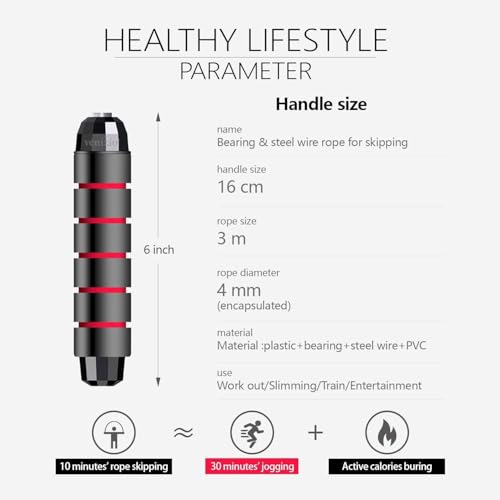 Image of Redify Skipping Rope Men and women and Children Exercise Rope for Exercise Workout & Weight LossTangle Free Jumping Rope for Kids Polyvinyl Chloride rope