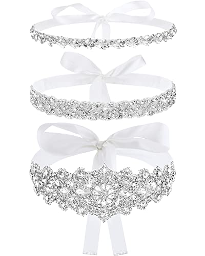 Jecery 3 Pieces Rhinestone Bridal Wedding Sash Belts Handmade Crystal Bridesmaid Sash for Formal Evening Dress Belts