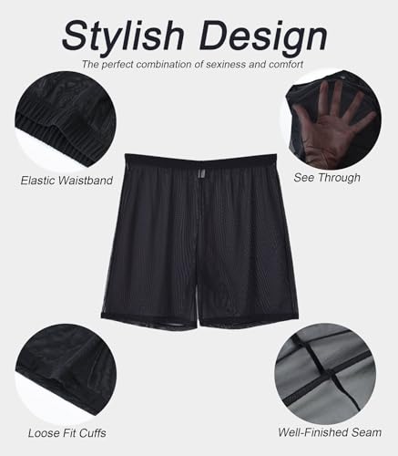 Mens Mesh See Through Underwear Transparent Breathable Boxer Short Sexy Sheer Loose Lounge Shorts4