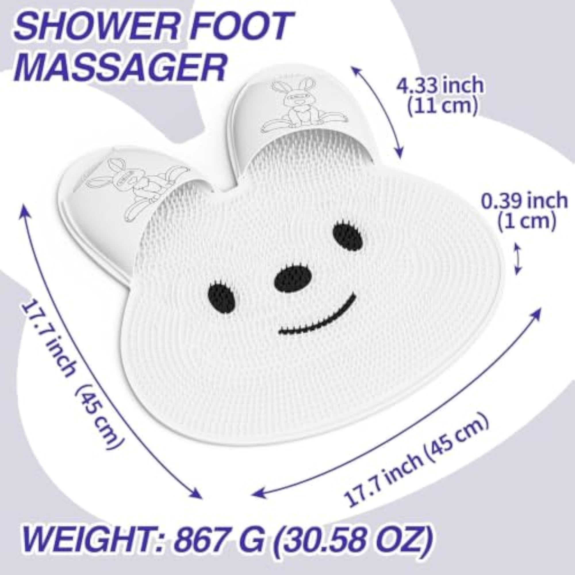 Extra-Large Shower Foot Scrubber Mat, Rabbit-Shaped