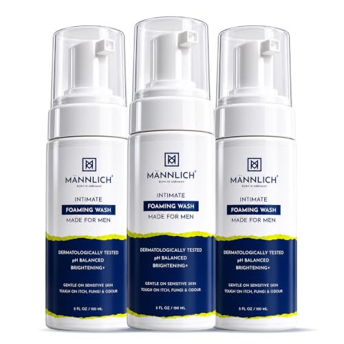 Image of Mannlich Intimate Wash 150 ml (Pack of 3) Relieves Itchiness & Odour, Prevents Fungal Growth, Genital Area, pH Balanced & Dermatologically Tested With Tea Tree Oil, Neem, Eucalyptus Oil, 1% Salicylic & Lactic Acid