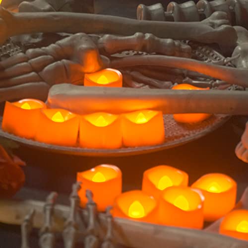 Image of CANDLE CHOICE Battery Operated Flameless Tea Lights Orange Flickering LED Electric Fake Votive Tealight Candles Halloween Pumpkin Thanksgiving Christmas Decorations Centerpieces 24 Pack Batteries Incl