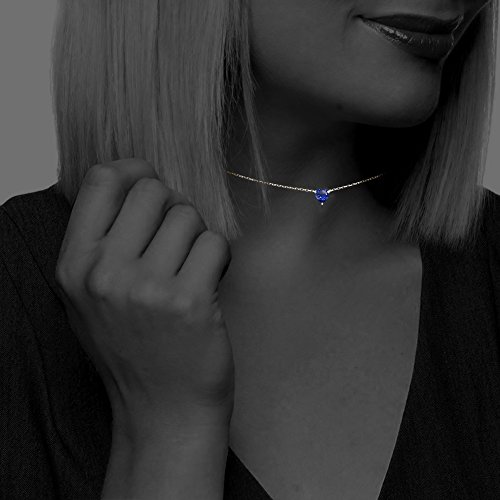 Lovve Sterling Silver Heart-Cut Created Blue Sapphire Solitaire Choker Necklace For Teens Or Women #TOP1