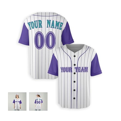 Jersey personalizado de béisbol con rayas moradas para hombres, mujeres, jóvenes, niños pequeños y bebés - Agrega tu nombre y número - Opciones con o sin ribete miniatura 5