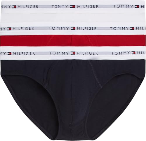 Tommy Hilfiger 3p Brief Um0um03875 Breve, Red (TH Wht/Med Red/Dsrt Sky), M Uomo